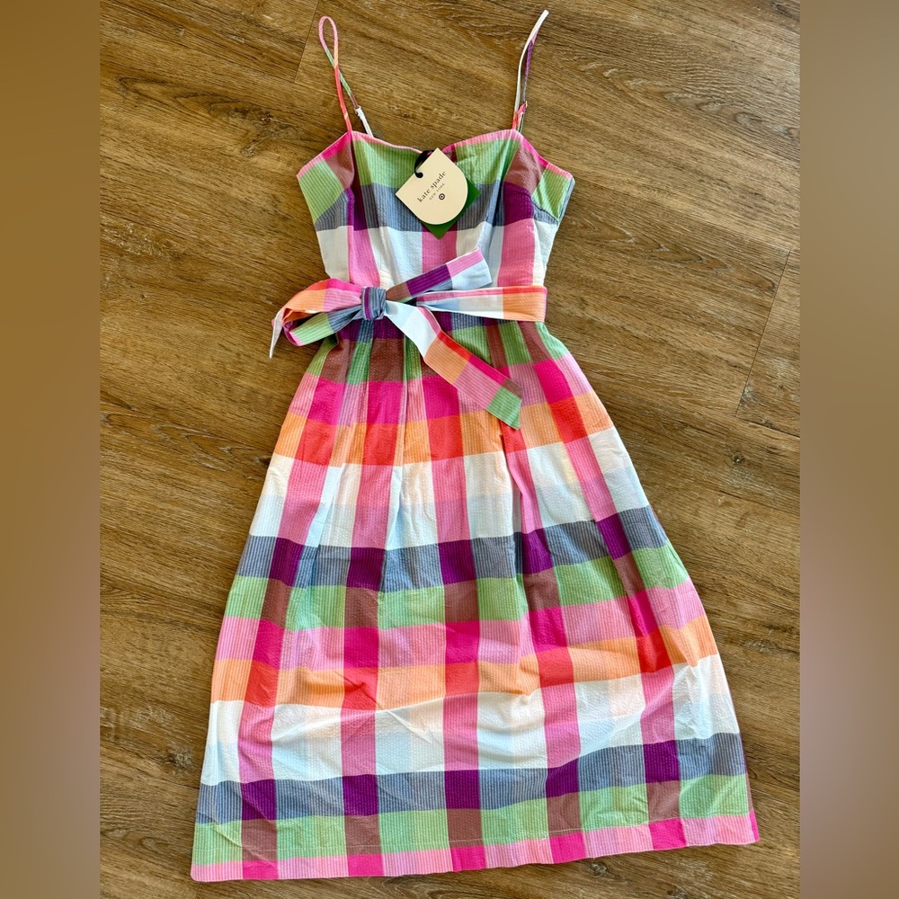 Kate Spade x Target Colorful Plaid Tie-waist Midi Dress NWT